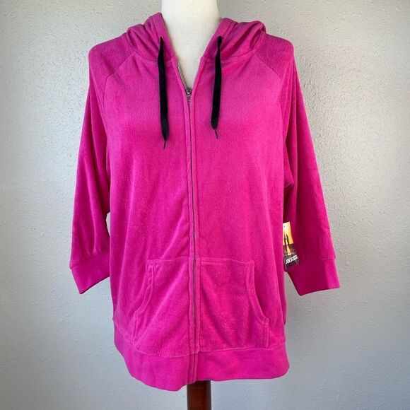 NWT Joe Boxer Pink Peace Sign Full Zip Hooded Jacket Size L Juniors - Picture 1 of 8